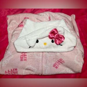 Hello Kitty Pajama Onesie Kitty Face Hoodie Size large Soft Pink Fleece Print